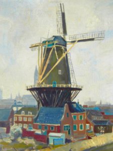 Delft in The Netherlands, corn mill - oil painting on canv…. Free illustration for personal and commercial use.