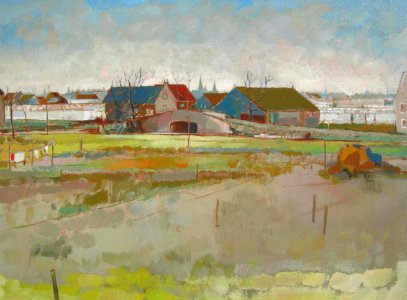 Near the Dutch town of Delft - oil painting on canvas 43x5…. Free illustration for personal and commercial use.