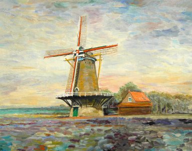 Cornmill in Zonnemaire - oil painting on panel 40x50cm 199…. Free illustration for personal and commercial use.