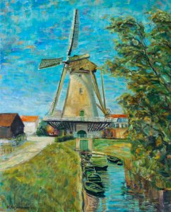 Cornmill in Haastrecht near Gouda - oil painting on Dutch …. Free illustration for personal and commercial use.