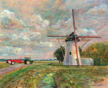 Ellemeet cornmill - oil painting on canvas 61x66cm 1993. Free illustration for personal and commercial use.