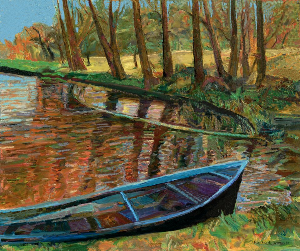 Landsmeer, a sunken punter - oil painting on canvas 58x73c…. Free illustration for personal and commercial use.