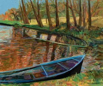Landsmeer, a sunken punter - oil painting on canvas 58x73c…. Free illustration for personal and commercial use.