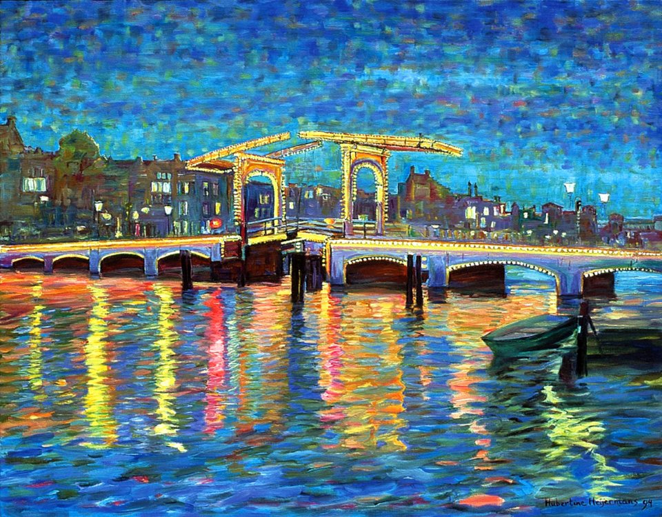 Amsterdam Skinny bridge - oil painting on Flemish canvas 9…. Free illustration for personal and commercial use.
