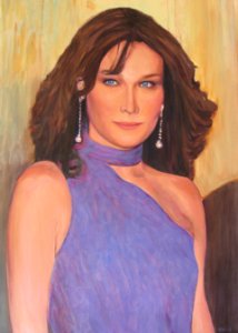 Carla Bruni-Sarkozy - oil painting on canvas 48x65cm 2008. Free illustration for personal and commercial use.