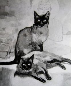 Siamese cats - oilpainting on canvas 50x60cm 1963. Free illustration for personal and commercial use.