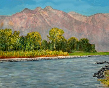 Rhône river near Chessel in Switzerland - oil painting on…. Free illustration for personal and commercial use.