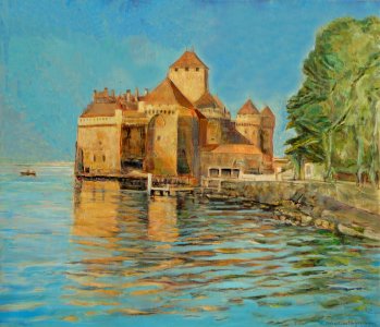 'Château de Chillon' - oil painting on Dutch canvas 54x61…. Free illustration for personal and commercial use.