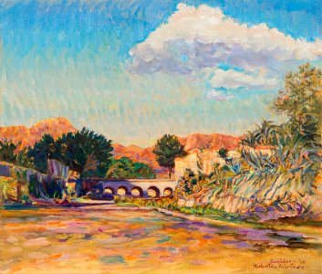 Dry riverbed at Benidorm - oil painting on canvas 39x45cm …. Free illustration for personal and commercial use.