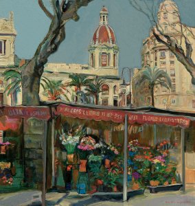 Valencia, flowermarket - oil painting on canvas 76x81cm 19…. Free illustration for personal and commercial use.
