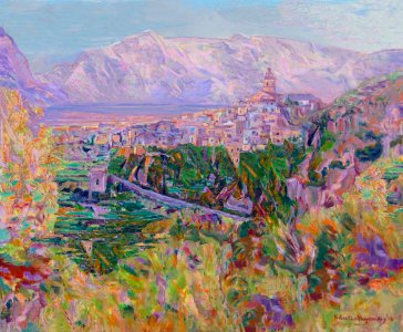Polop near La Nucia in pink light - Spain - oil painting o…. Free illustration for personal and commercial use.