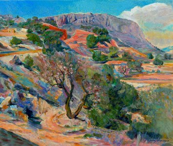 Almond tree flowering near Sella - oil painting on canvas …