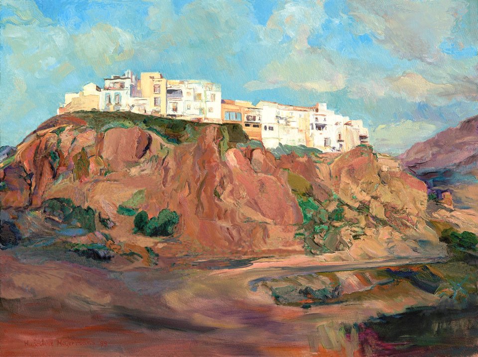 Finestrat on the red rocks - oil painting on canvas 74x98c…