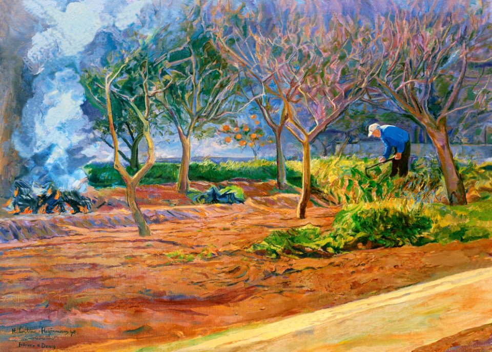 Near Denia in Spain a man works in his vegetable garden - …