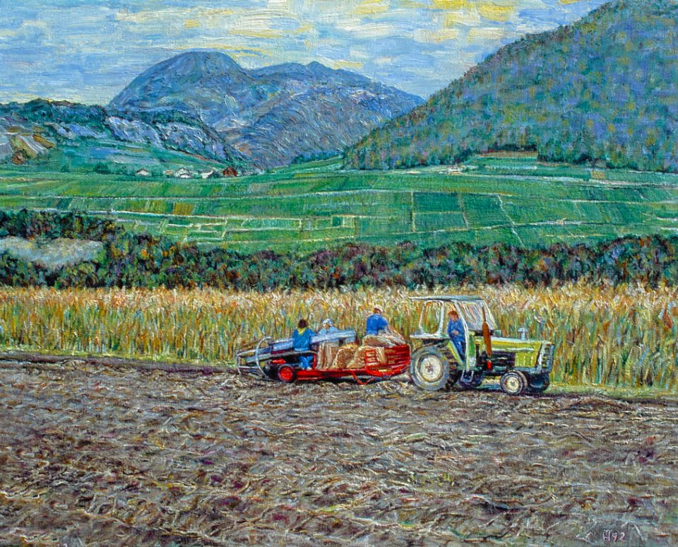 Potatoe harvest near Ollon - oil painting on canvas 65x81c…