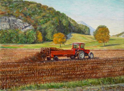 A farmer at work near Ollon - oil painting on canvas 60x73…. Free illustration for personal and commercial use.