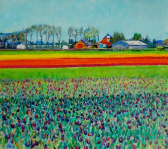 Field of tulips near Noordwijk in the Netherlands - oil pa…. Free illustration for personal and commercial use.