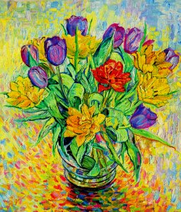 Parrot tulips - oil painting on canvas 54x64cm 1991. Free illustration for personal and commercial use.
