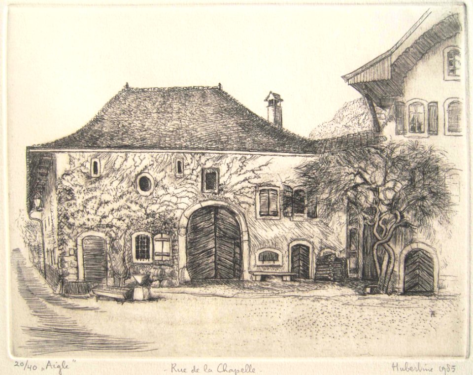 Aigle, Rue de la Chapelle - etching 25x31cm 1985