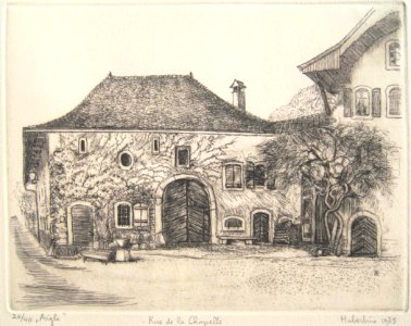 Aigle, Rue de la Chapelle - etching 25x31cm 1985. Free illustration for personal and commercial use.