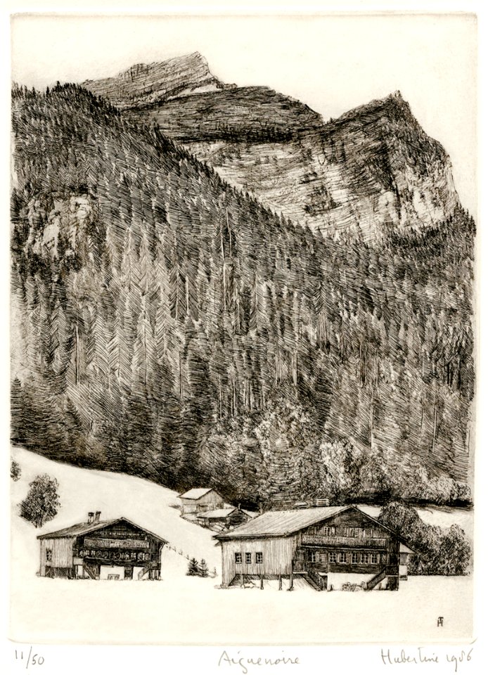 Aiguenoire at 'Les Diablerets' - etching 17x23cm 1986