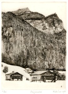 Aiguenoire at 'Les Diablerets' - etching 17x23cm 1986. Free illustration for personal and commercial use.