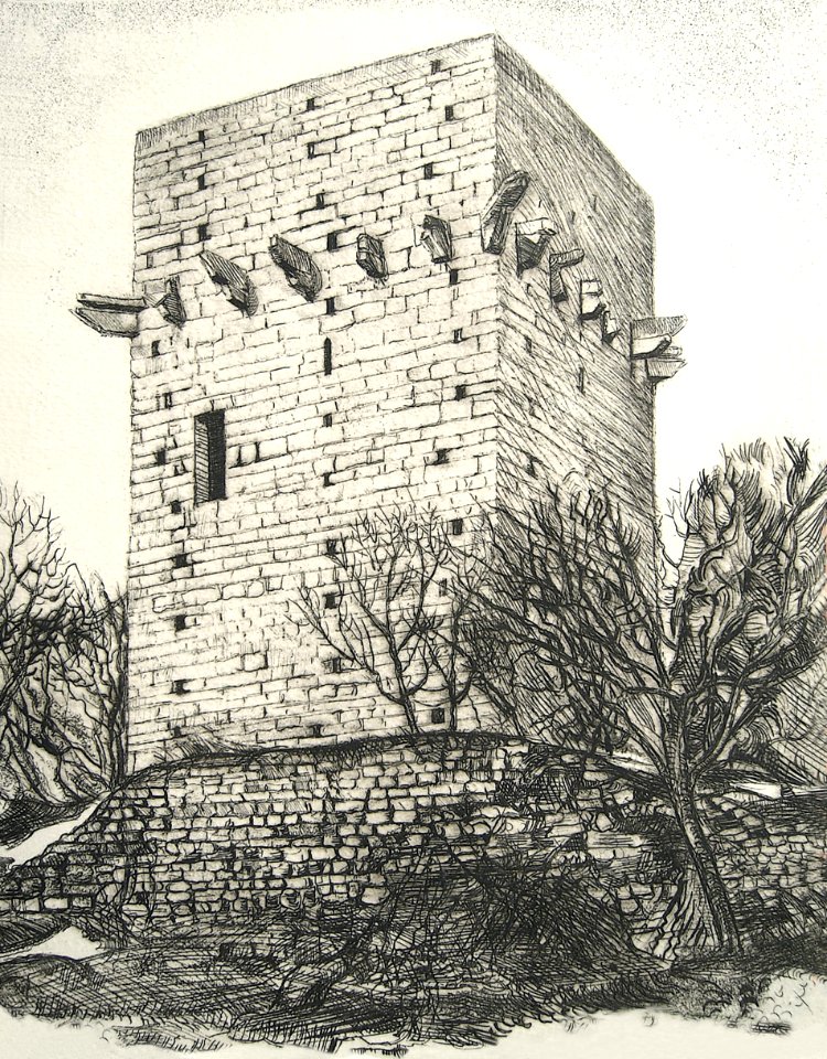 Tower of Saint-Triphon - etching 25x32cm 1981