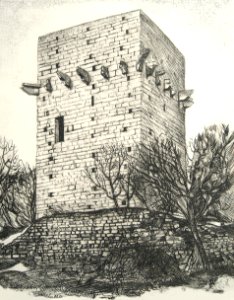 Tower of Saint-Triphon - etching 25x32cm 1981. Free illustration for personal and commercial use.