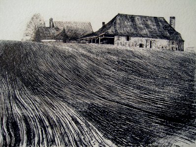 Farm in Vaux in Vaud near Monnaz - pen&ink drawing 40x50cm…