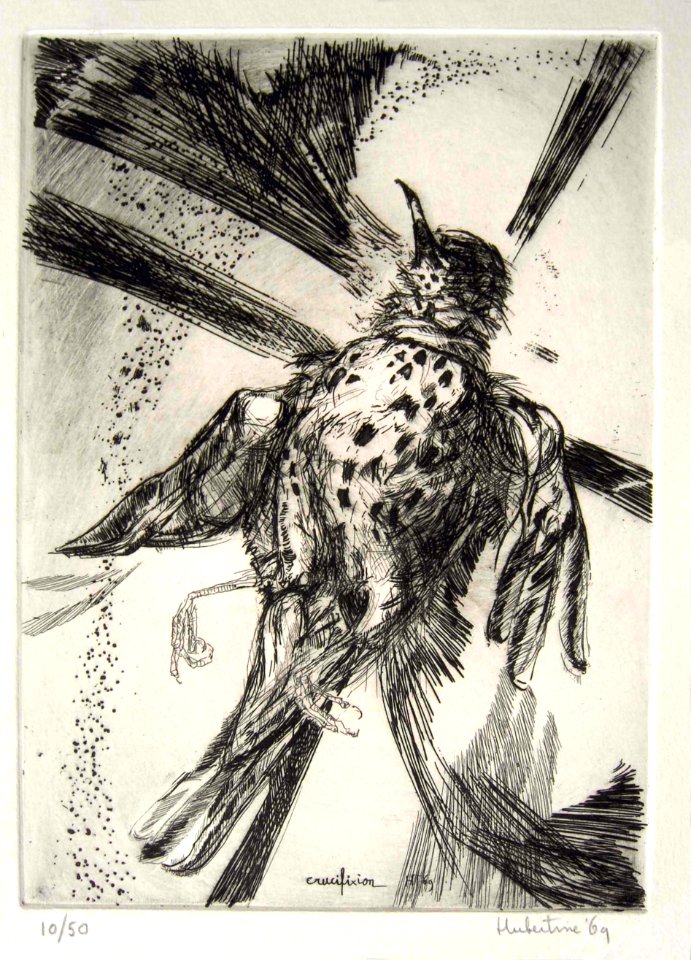 Crucified bird - etching 16x24cm 1969