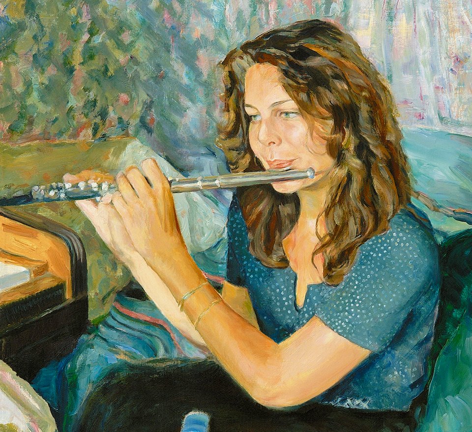 Mieke plays the traverse flute - oil painting on canvas 68… - Free ...