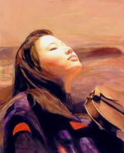 Sarah Chang plays the violon - oil painting on canvas 58x7…. Free illustration for personal and commercial use.