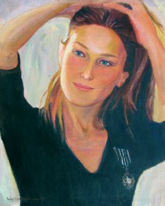 Carla Bruni - oil painting on canvas 40x50cm 2008. Free illustration for personal and commercial use.