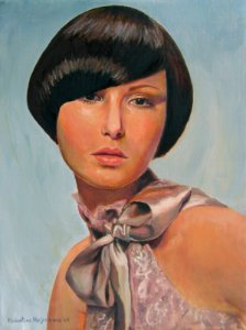 Brunette - oil painting on canvas 33x44cm 2008. Free illustration for personal and commercial use.