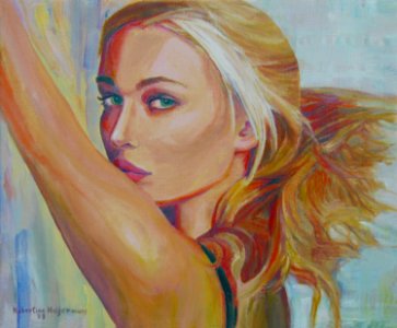 Portrait of a blond girl - oil painting on Flemish canvas …