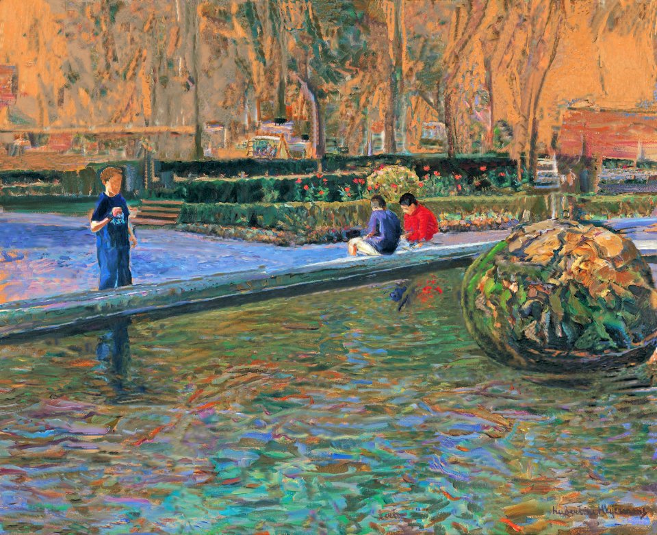 At a fountain in Scarperia - oil painting on canvas 64x79c…