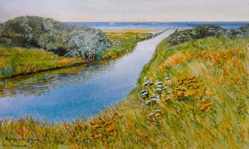 View on Lake Grevelingen - watercolour 27x38cm'92. Free illustration for personal and commercial use.