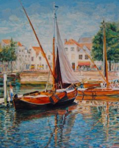 Zierikzee 'The Old harbour', is a plein-air museum. Oilpai…. Free illustration for personal and commercial use.