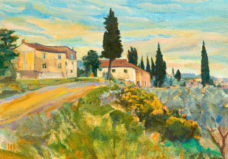 Towards Impruneta in Tuscany - oil painting on canvas 20x3…. Free illustration for personal and commercial use.