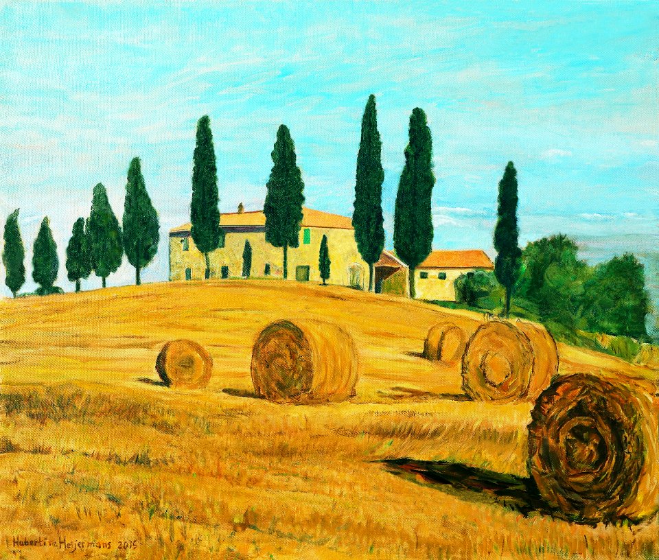 Cypress trees in Italian Tuscany - oil painting on canvas …