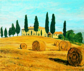 Cypress trees in Italian Tuscany - oil painting on canvas …. Free illustration for personal and commercial use.