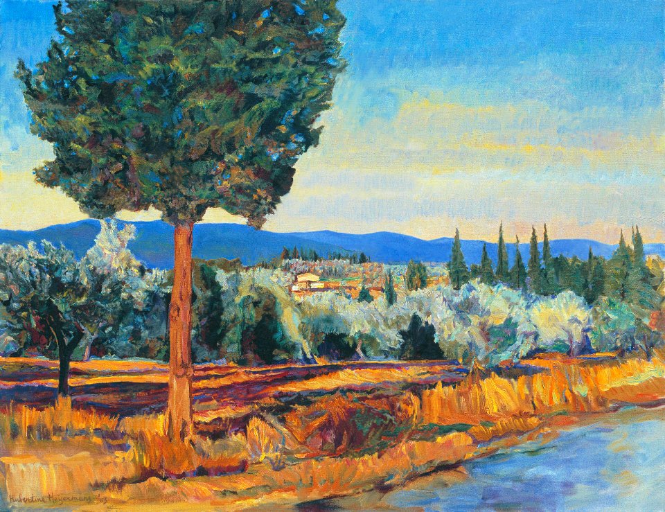 Cypress near the road towards Bagnolo, Florence in Italy -…