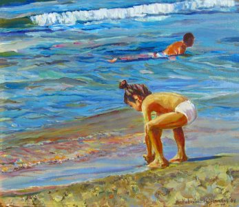On the Playa de Levante at the Mediterranean sea - oil pai…. Free illustration for personal and commercial use.