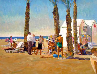 Playa de Levante, main beach of Benidorm - oil painting on…. Free illustration for personal and commercial use.