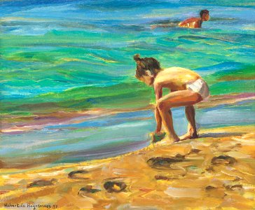 Little girl on the Playa de Levante - oil painting on pane…. Free illustration for personal and commercial use.