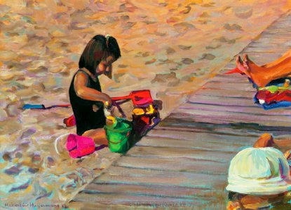 Little girl on the beach - oil paint on panel 30x40cm 1997…. Free illustration for personal and commercial use.