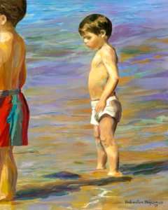 Little boy with his older brother - oil painting on panel …. Free illustration for personal and commercial use.