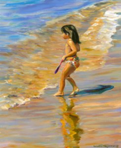 Playa de Levante, little girl - oil painting on panel 41x5…. Free illustration for personal and commercial use.