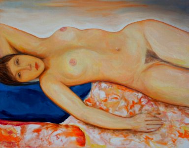 Nude with eyes open - oil painting on canvas 74x95cm 2016