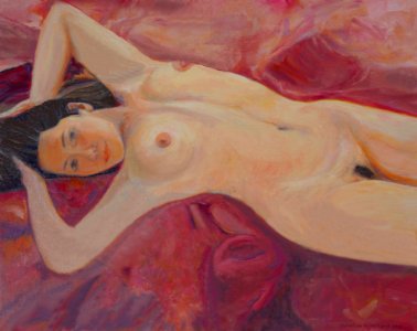 Nude on pink blanket - oil painting on canvas 78x94cm 2016…